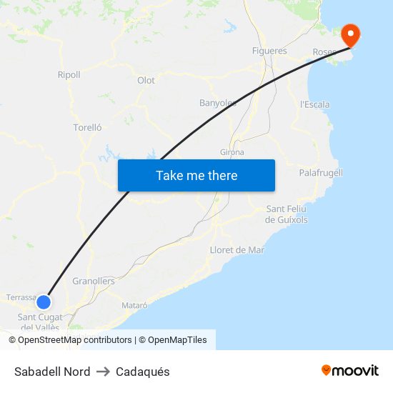 Sabadell Nord to Cadaqués map