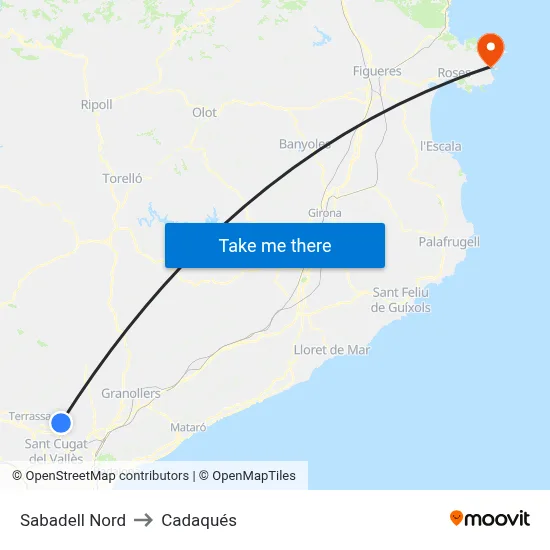 Sabadell Nord to Cadaqués map