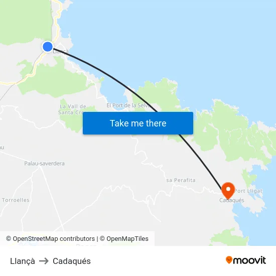 Llançà to Cadaqués map