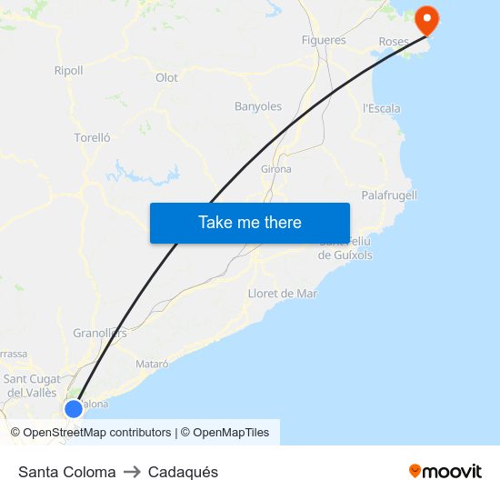 Santa Coloma to Cadaqués map