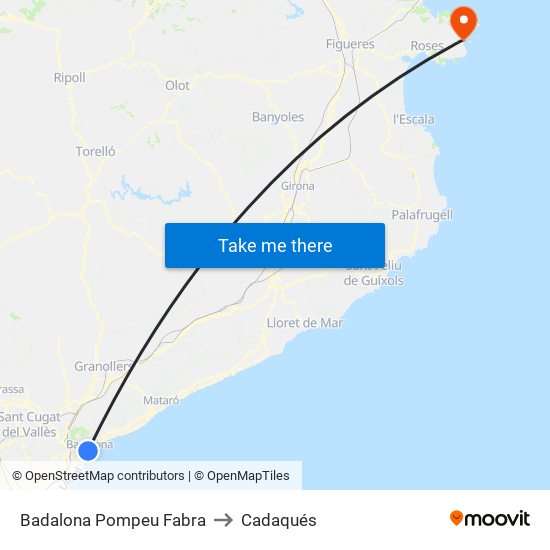 Badalona Pompeu Fabra to Cadaqués map