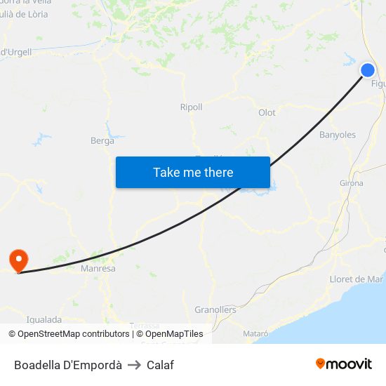 Boadella D'Empordà to Calaf map
