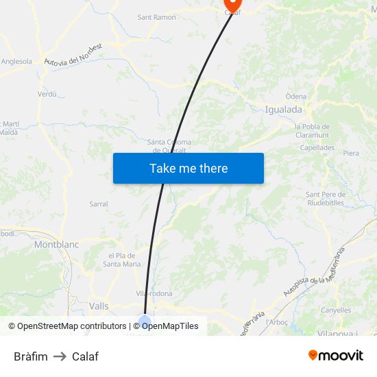 Bràfim to Calaf map