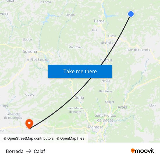 Borredà to Calaf map