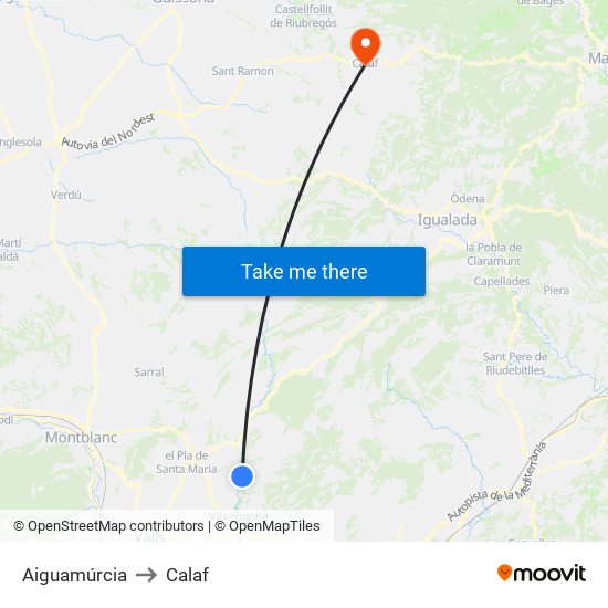 Aiguamúrcia to Calaf map