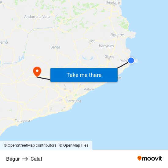 Begur to Calaf map