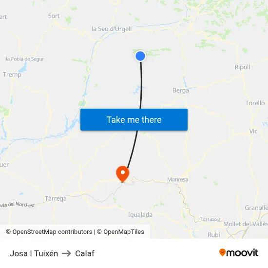 Josa I Tuixén to Calaf map