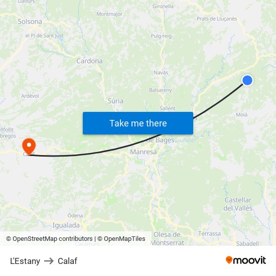 L'Estany to Calaf map
