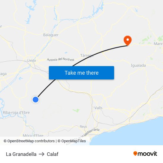 La Granadella to Calaf map
