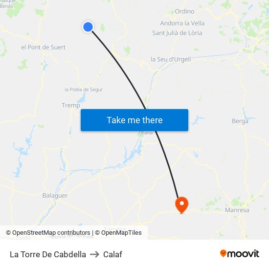 La Torre De Cabdella to Calaf map