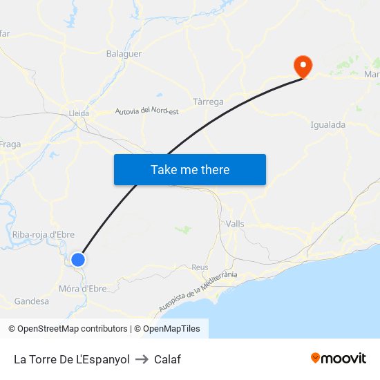 La Torre De L'Espanyol to Calaf map