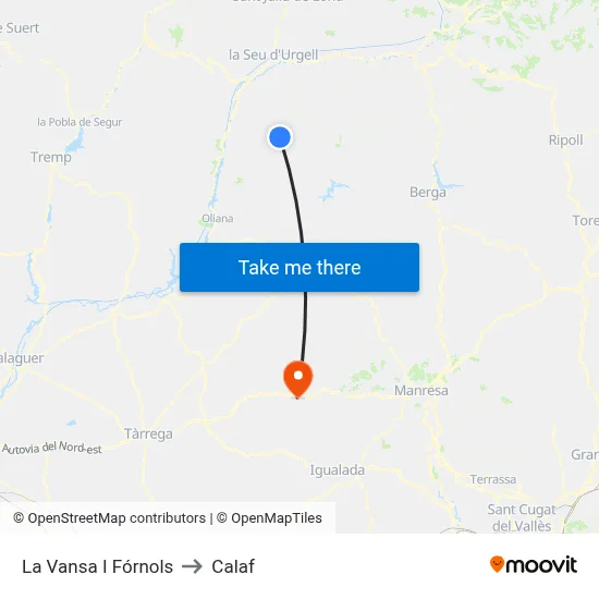 La Vansa I Fórnols to Calaf map