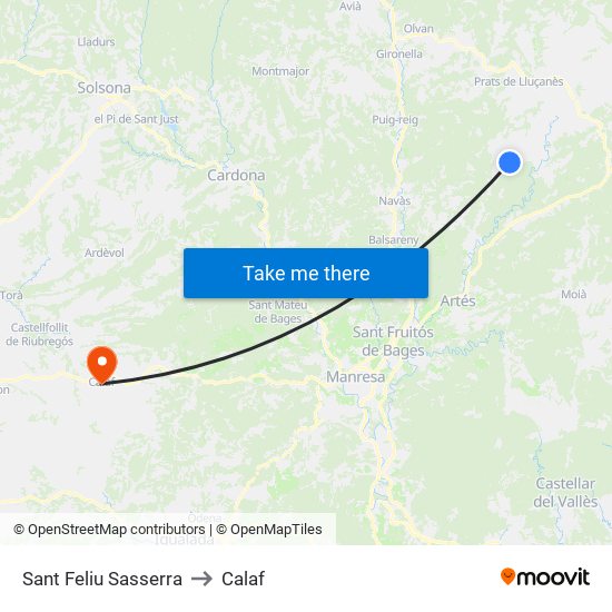 Sant Feliu Sasserra to Calaf map