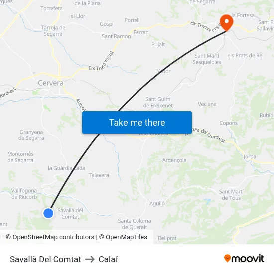 Savallà Del Comtat to Calaf map
