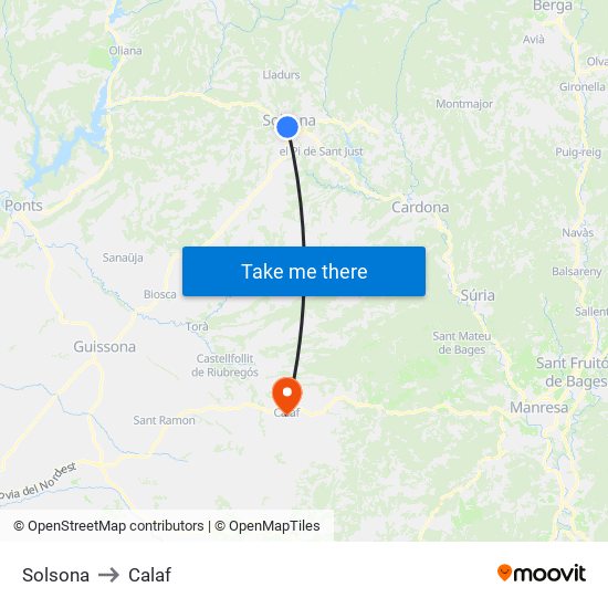 Solsona to Calaf map