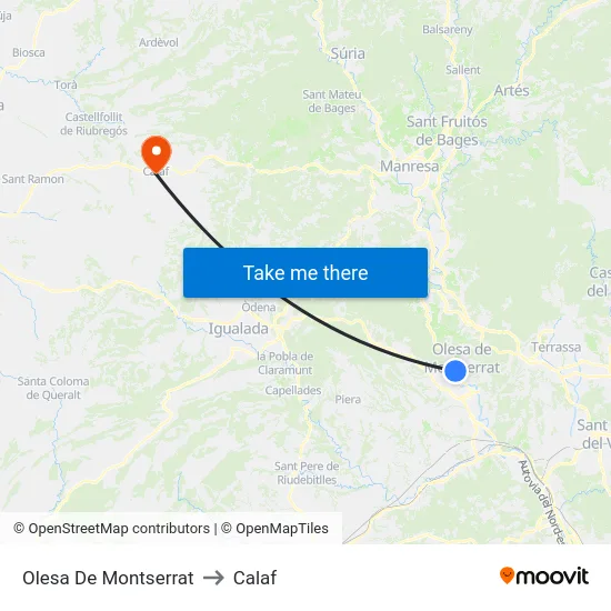 Olesa De Montserrat to Calaf map