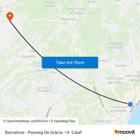Barcelona - Passeig De Gràcia to Calaf map