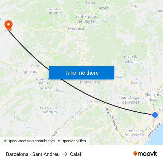 Barcelona - Sant Andreu to Calaf map