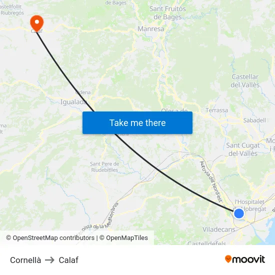 Cornellà to Calaf map