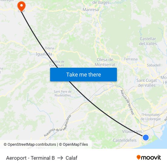 Aeroport - Terminal B to Calaf map