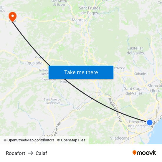 Rocafort to Calaf map