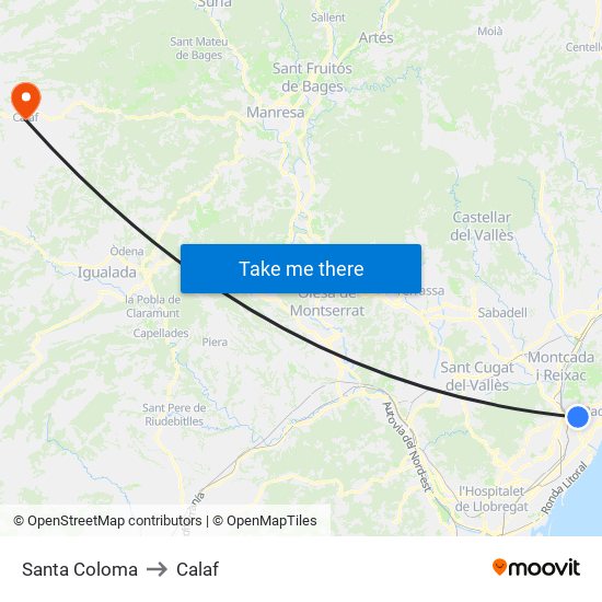 Santa Coloma to Calaf map