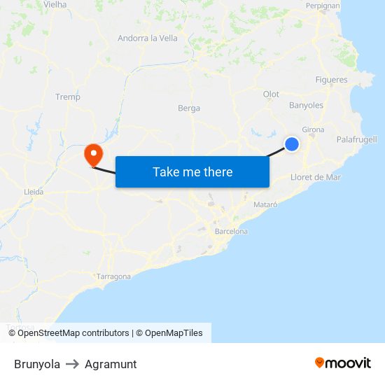 Brunyola to Agramunt map