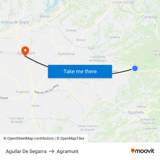 Aguilar De Segarra to Agramunt map