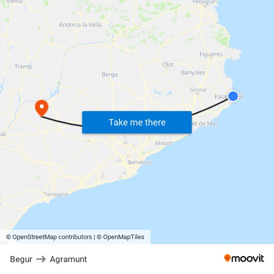 Begur to Agramunt map
