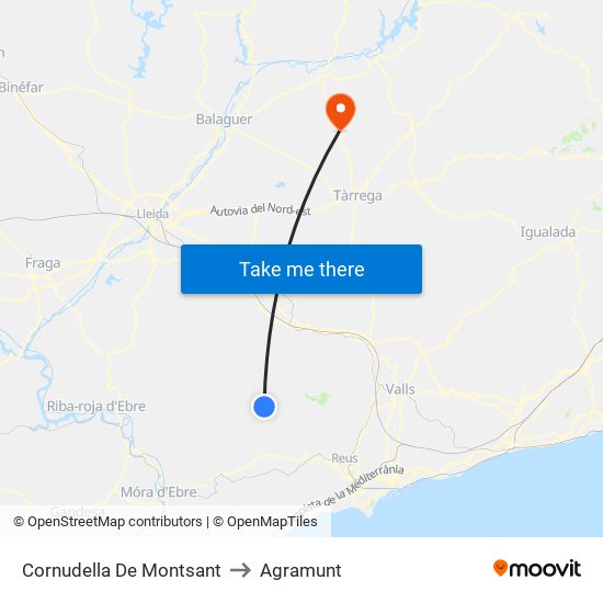 Cornudella De Montsant to Agramunt map