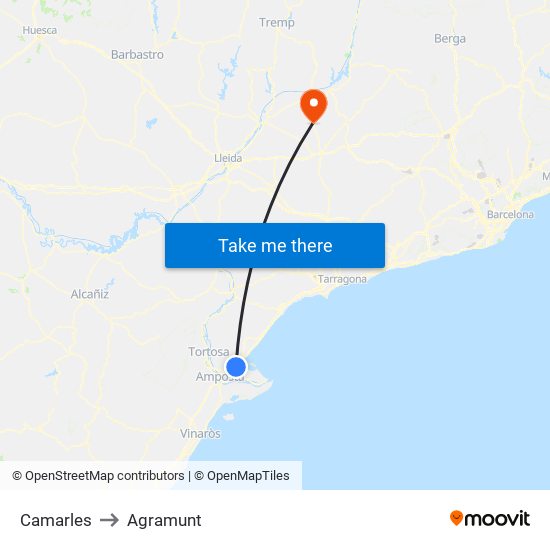 Camarles to Agramunt map