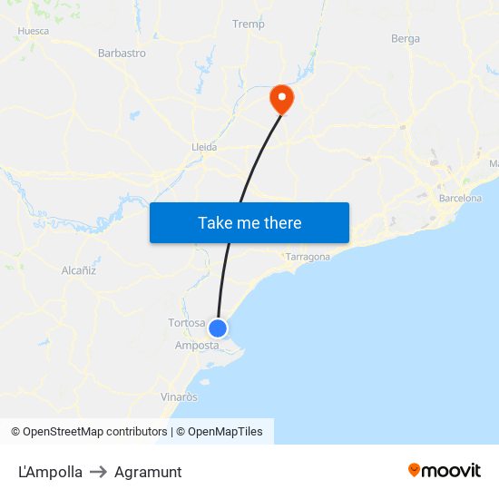 L'Ampolla to Agramunt map