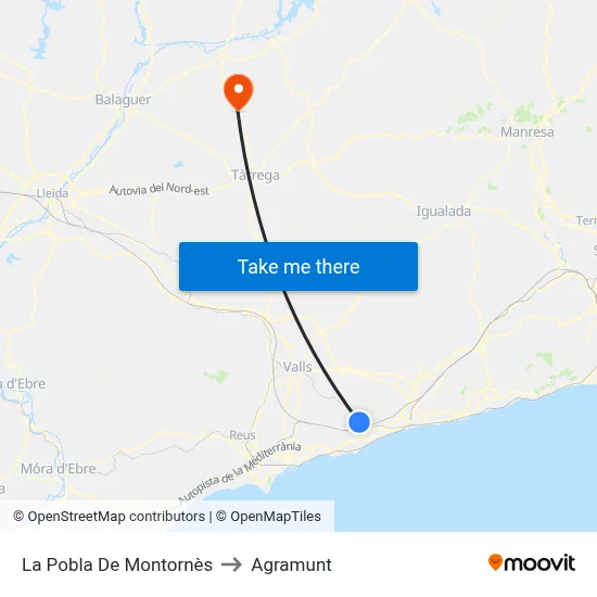 La Pobla De Montornès to Agramunt map