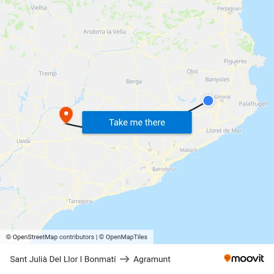 Sant Julià Del Llor I Bonmatí to Agramunt map