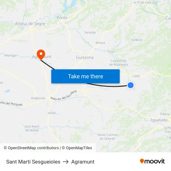 Sant Martí Sesgueioles to Agramunt map