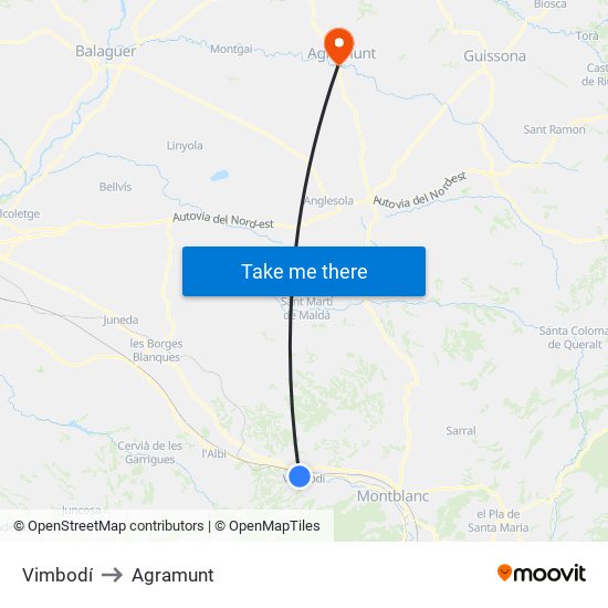 Vimbodí to Agramunt map