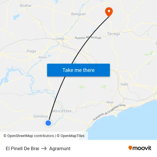 El Pinell De Brai to Agramunt map