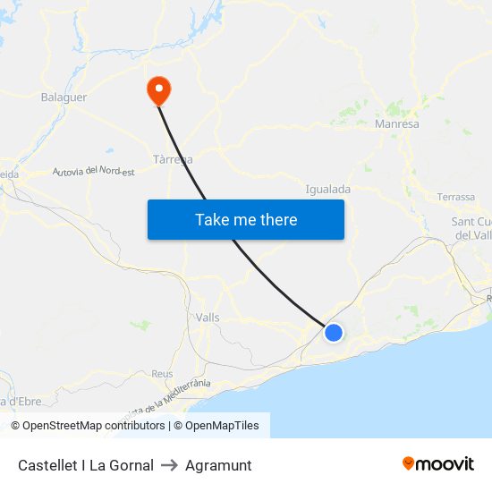 Castellet I La Gornal to Agramunt map