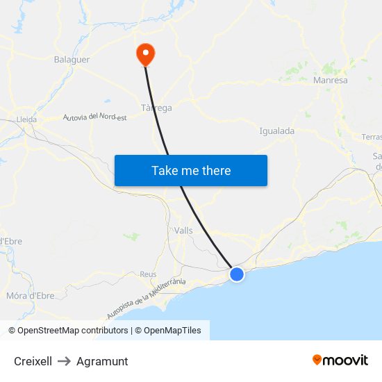 Creixell to Agramunt map