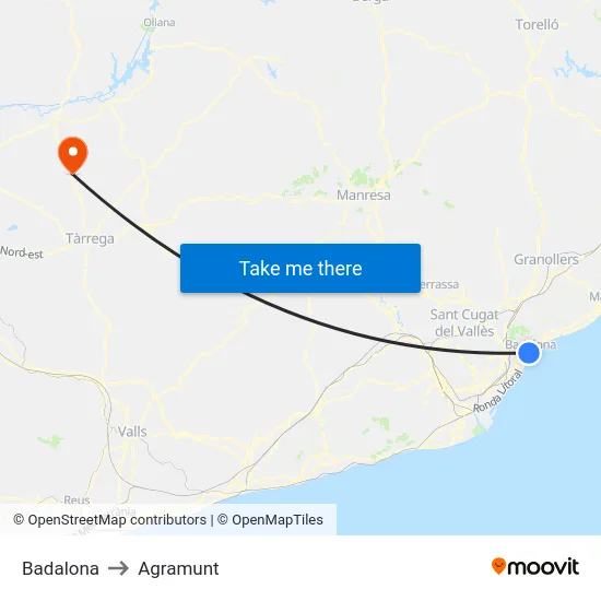 Badalona to Agramunt map