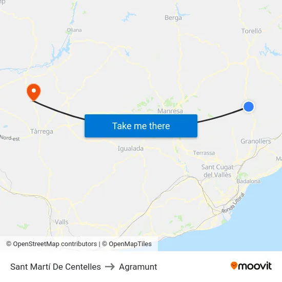 Sant Martí De Centelles to Agramunt map