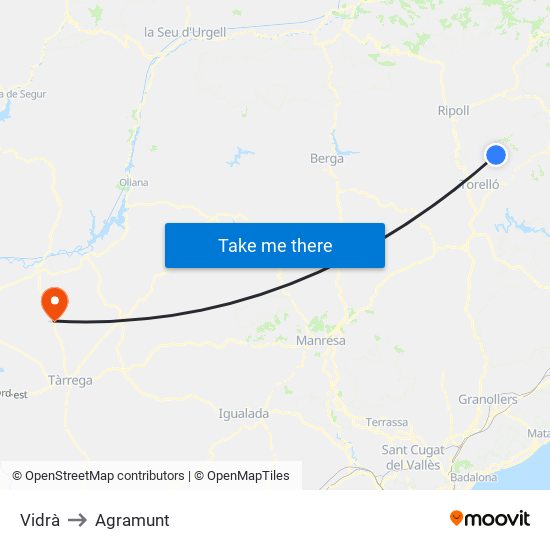 Vidrà to Agramunt map