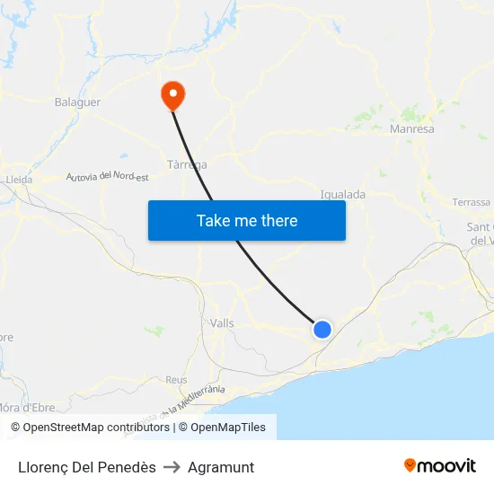 Llorenç Del Penedès to Agramunt map