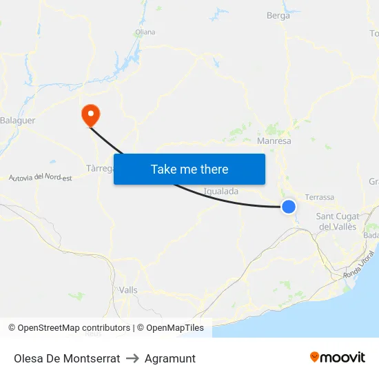 Olesa De Montserrat to Agramunt map