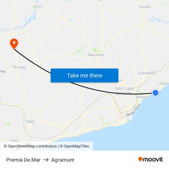 Premià De Mar to Agramunt map