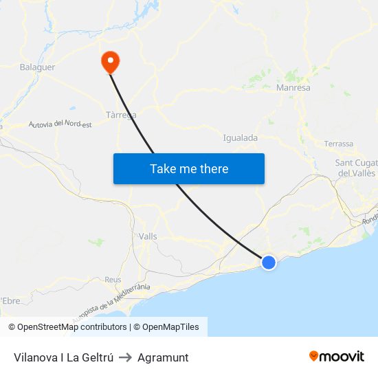 Vilanova I La Geltrú to Agramunt map