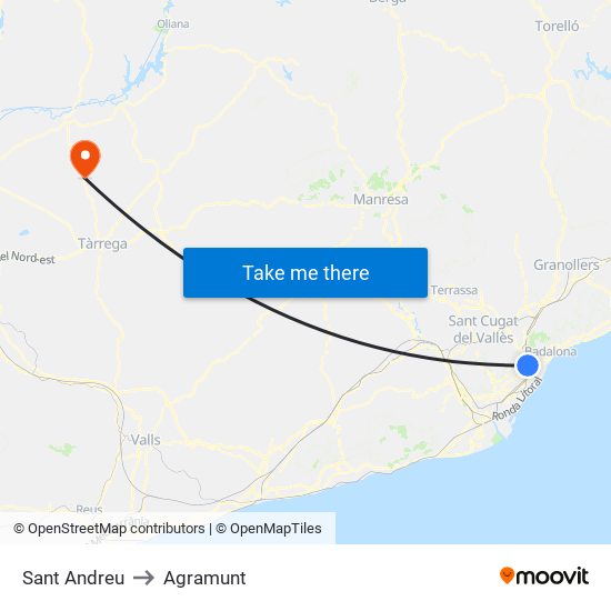 Sant Andreu to Agramunt map
