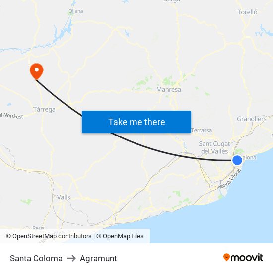 Santa Coloma to Agramunt map