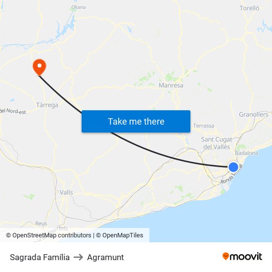 Sagrada Família to Agramunt map