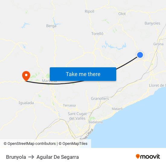 Brunyola to Aguilar De Segarra map